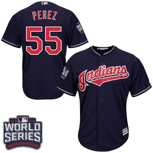 Indians #55 Roberto Perez Navy Blue Alternate 2016 World Series Bound Stitched Youth MLB Jersey